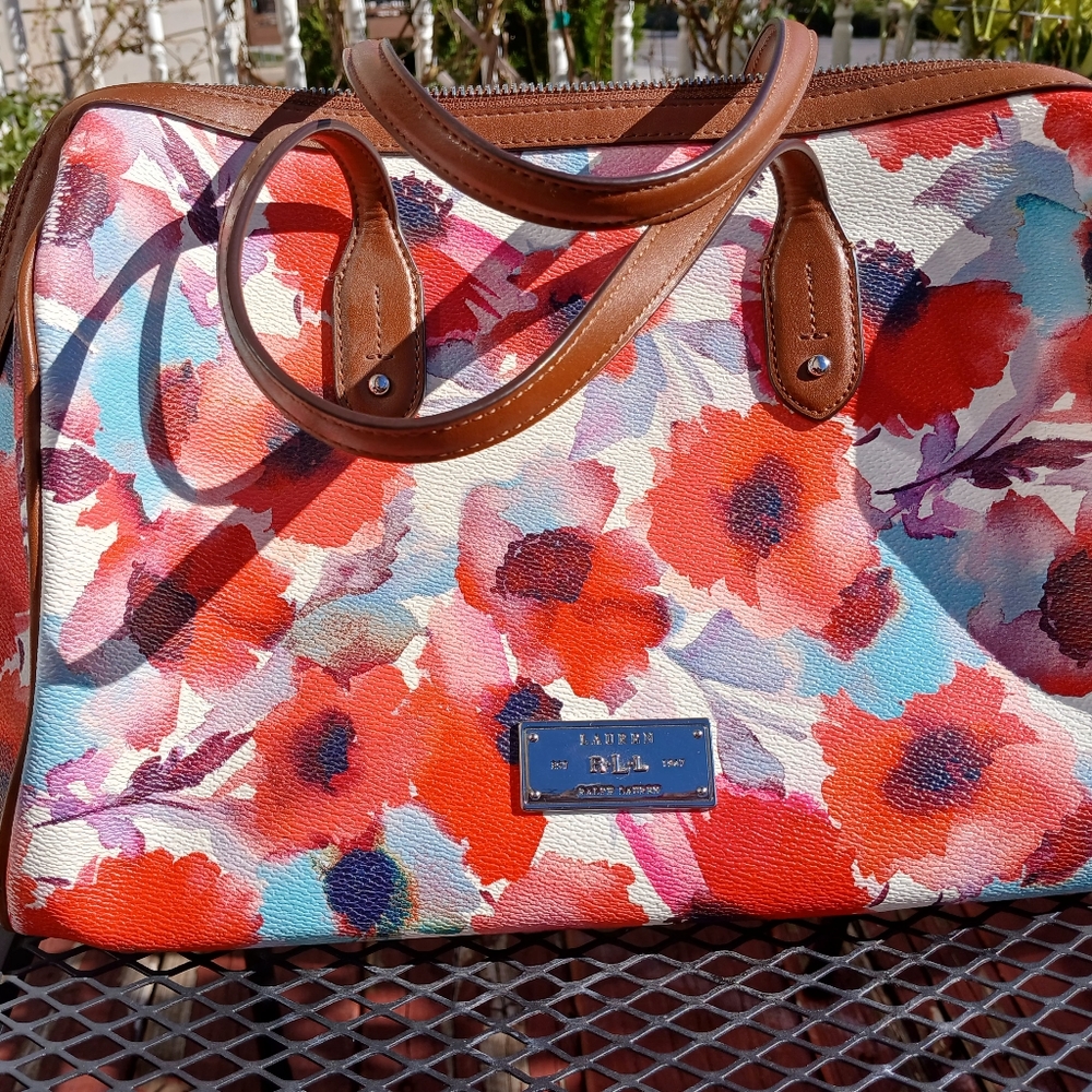 Lauren Ralph Lauren Red and Blue Floral Satchel - Picture 7 of 16